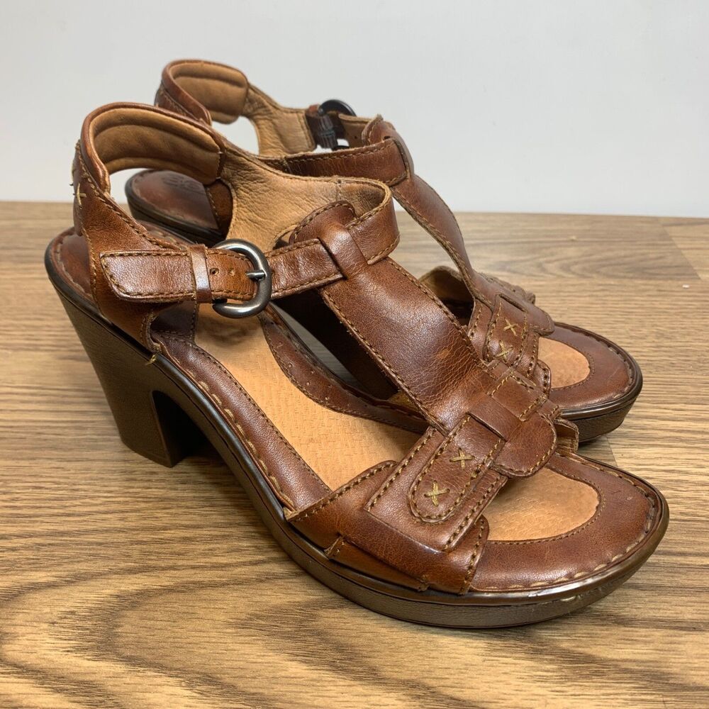 BORN Sandals Womens Size 8 Brown Leather Chenille‎ Tamarind Strappy Shoes